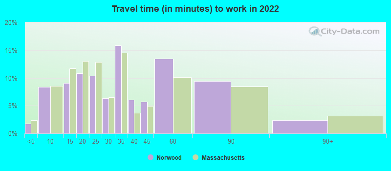 Travel time (in minutes) to work in 2022