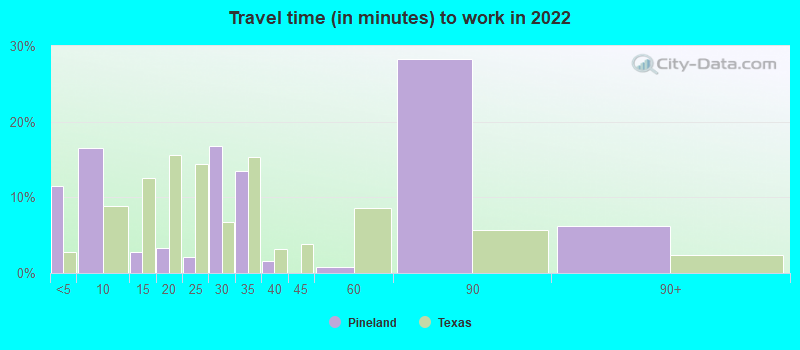 Travel time (in minutes) to work in 2022