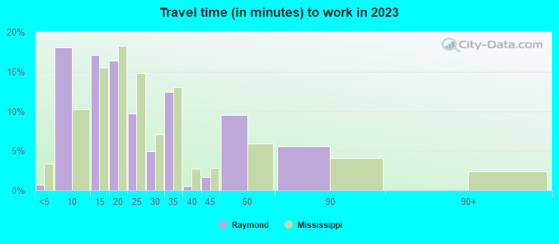 Travel time (in minutes) to work in 2022