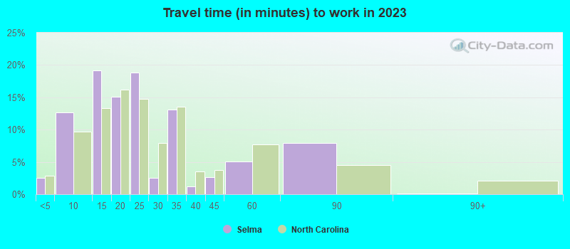 Travel time (in minutes) to work in 2022