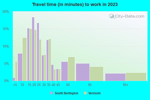 Travel time (in minutes) to work in 2019