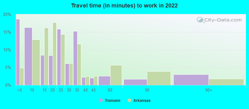 Travel time (in minutes) to work in 2022