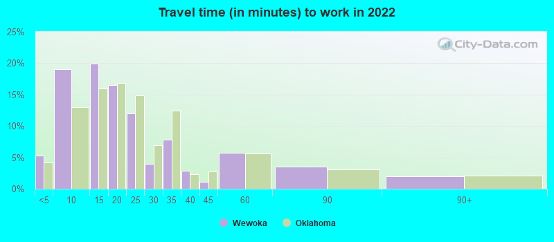 Travel time (in minutes) to work in 2022