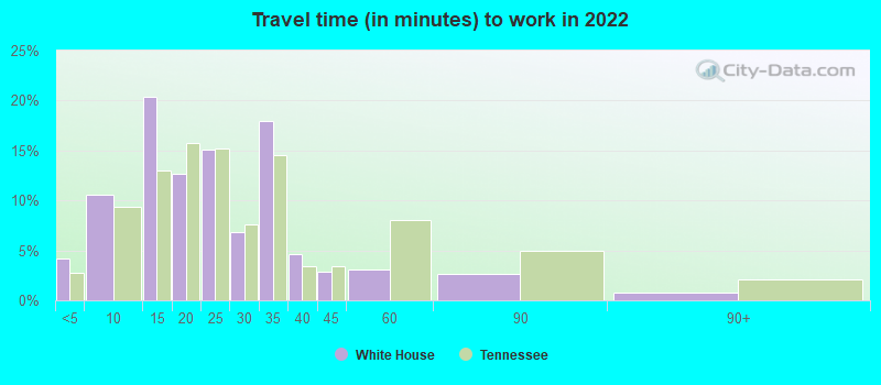 Travel time (in minutes) to work in 2022