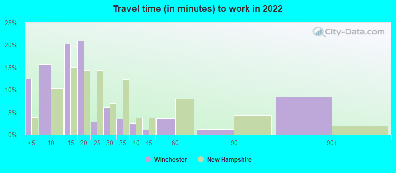 Travel time (in minutes) to work in 2019