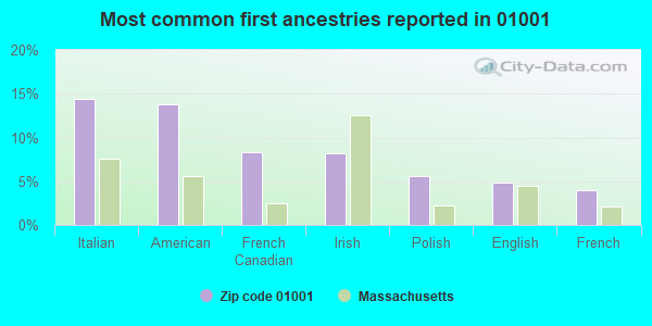 Most common first ancestries reported in 01001