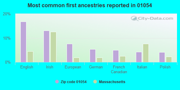 Most common first ancestries reported in 01054