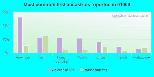 Most common first ancestries reported in 01069