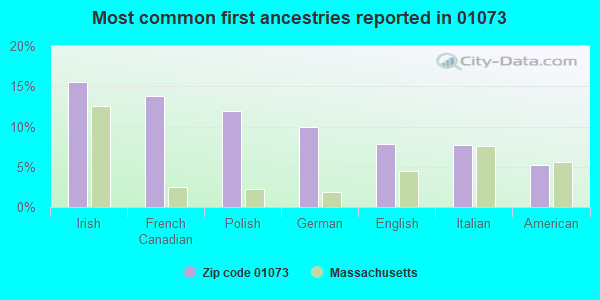 Most common first ancestries reported in 01073