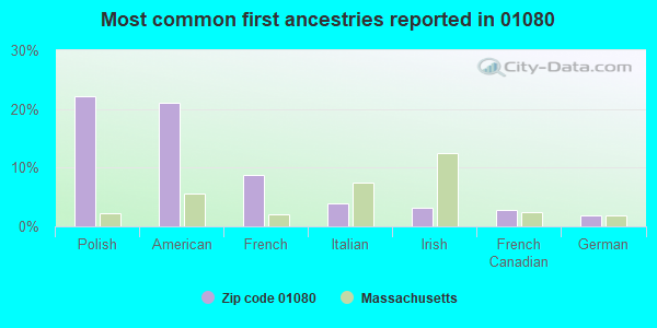 Most common first ancestries reported in 01080