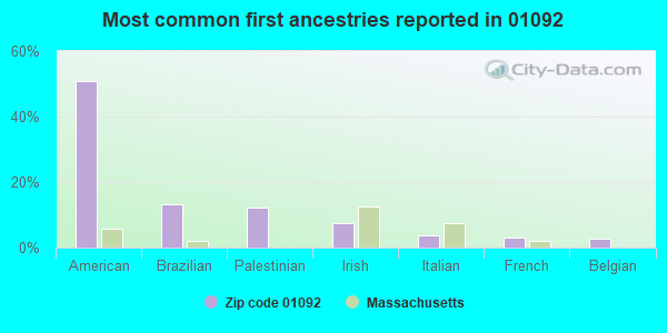 Most common first ancestries reported in 01092