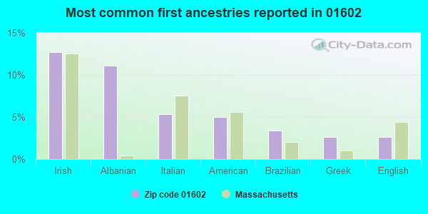 Most common first ancestries reported in 01602
