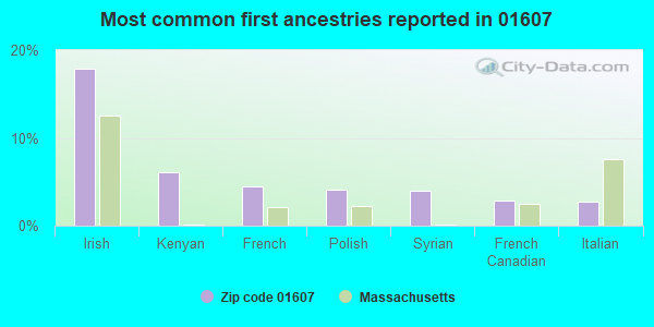 Most common first ancestries reported in 01607