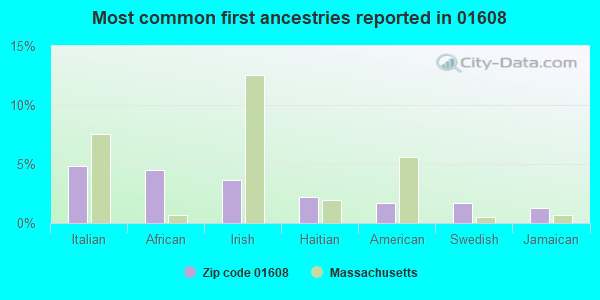 Most common first ancestries reported in 01608
