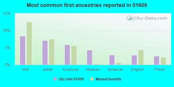 Most common first ancestries reported in 01609