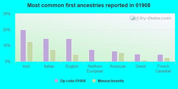 Most common first ancestries reported in 01908