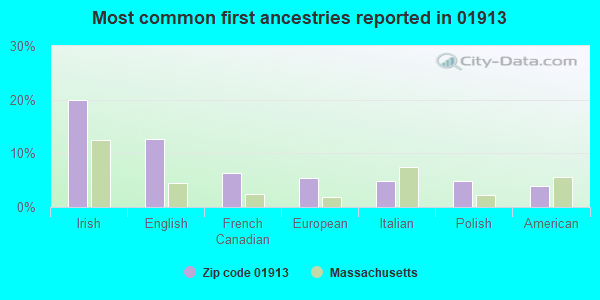 Most common first ancestries reported in 01913