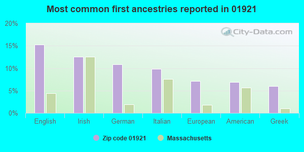 Most common first ancestries reported in 01921