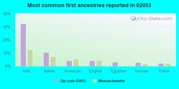 Most common first ancestries reported in 02053