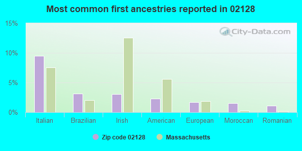 Most common first ancestries reported in 02128