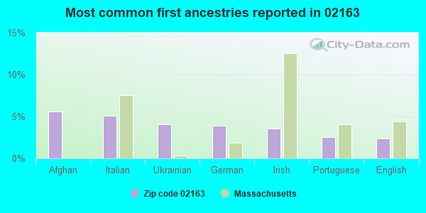 Most common first ancestries reported in 02163