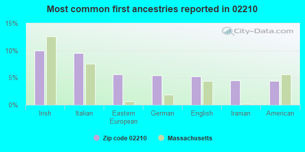 Most common first ancestries reported in 02210