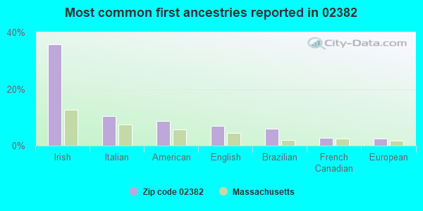Most common first ancestries reported in 02382
