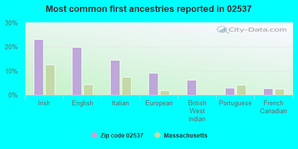 Most common first ancestries reported in 02537