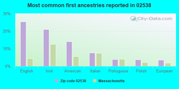Most common first ancestries reported in 02538