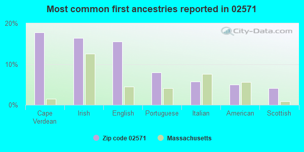 Most common first ancestries reported in 02571