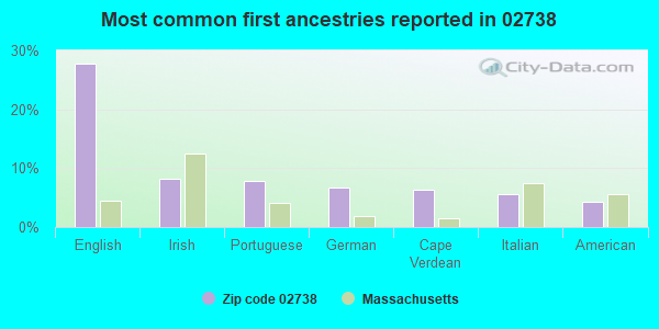 Most common first ancestries reported in 02738