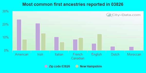 Most common first ancestries reported in 03826