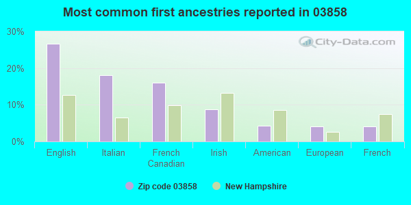 Most common first ancestries reported in 03858