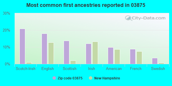 Most common first ancestries reported in 03875