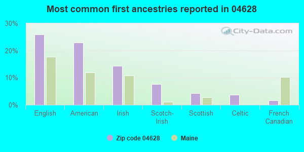 Most common first ancestries reported in 04628