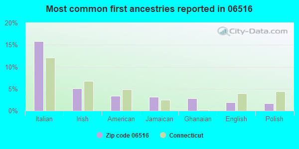 Most common first ancestries reported in 06516