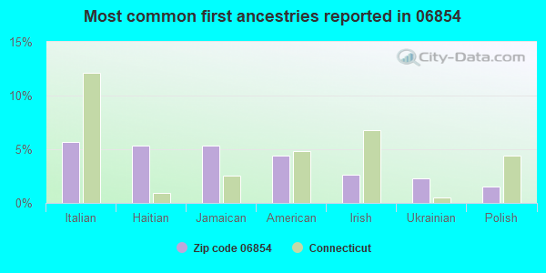 Most common first ancestries reported in 06854
