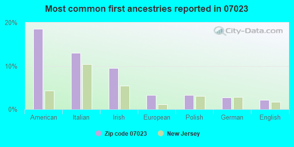 Most common first ancestries reported in 07023