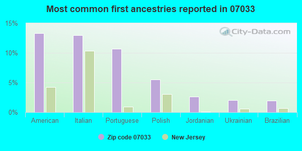 Most common first ancestries reported in 07033