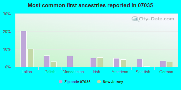 Most common first ancestries reported in 07035
