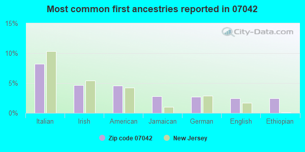 Most common first ancestries reported in 07042