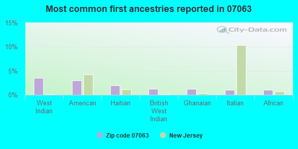 Most common first ancestries reported in 07063