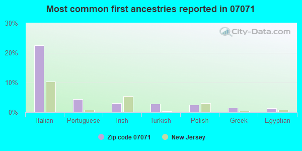 Most common first ancestries reported in 07071