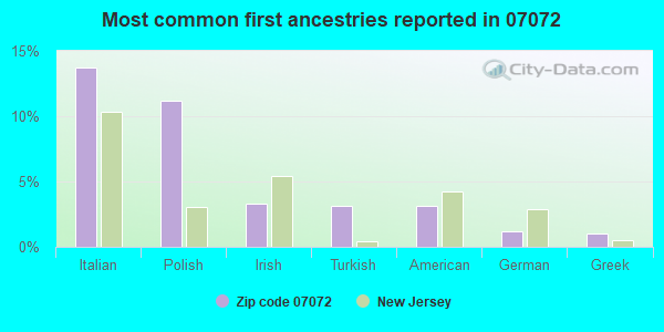 Most common first ancestries reported in 07072