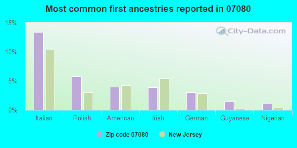 Most common first ancestries reported in 07080