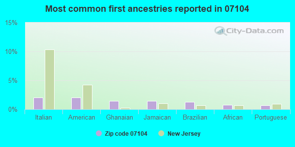 Most common first ancestries reported in 07104