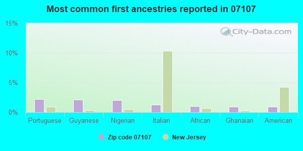 Most common first ancestries reported in 07107