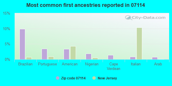 Most common first ancestries reported in 07114