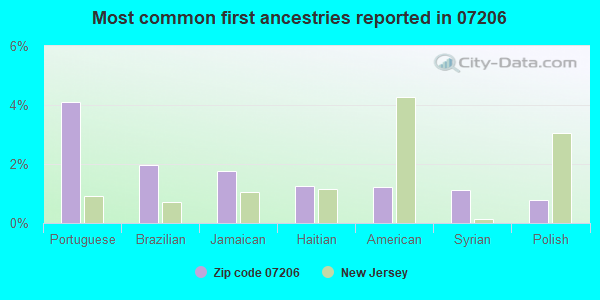 Most common first ancestries reported in 07206