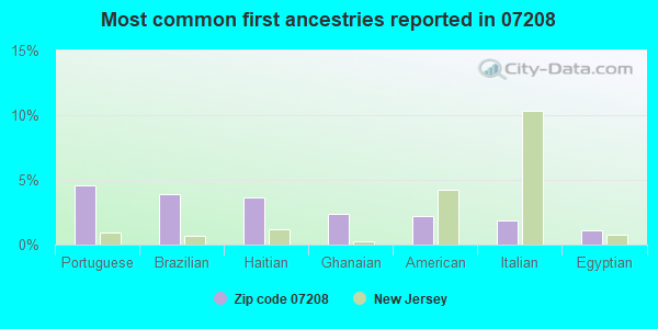 Most common first ancestries reported in 07208